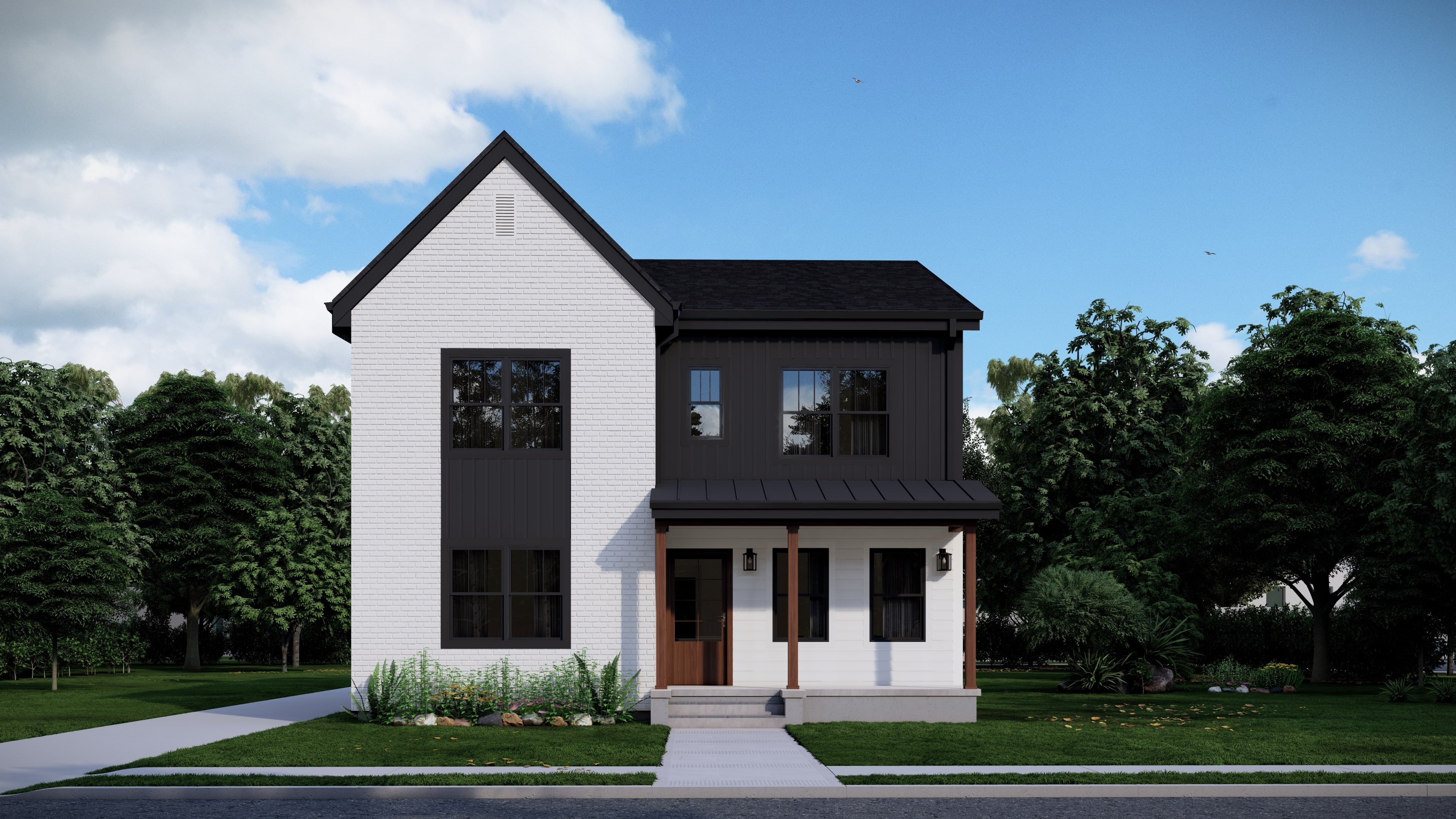 Front side of a modern two-story house design